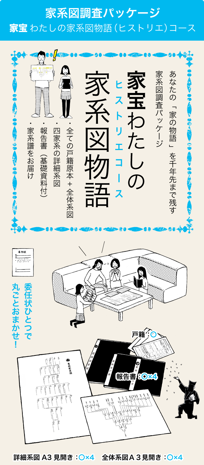 家系図調査パッケージ｜家宝 わたしの家系図物語（ヒストリエ）コース